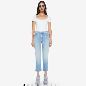MOTHER Insider Crop Step Fray Jeans Blue Size 25 Raw Hem Some Marks